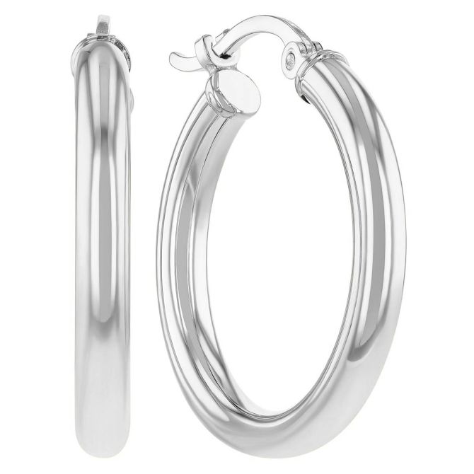 White Gold Tube Hoop Earrings, 2.5 x 20 mm