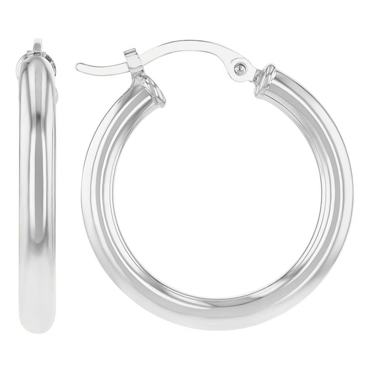 White Gold Tube Hoop Earrings, 2.5 x 20 mm