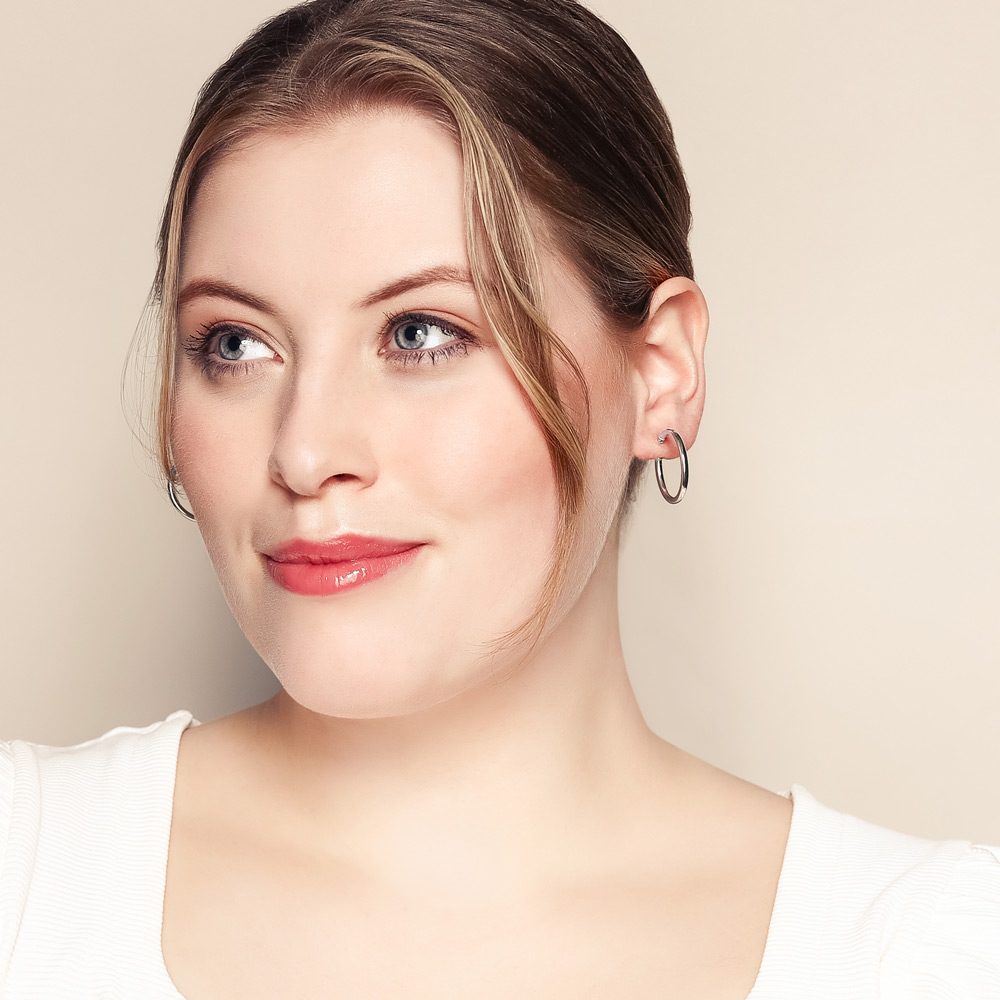 White Gold Tube Hoop Earrings, 2.5 x 25 mm