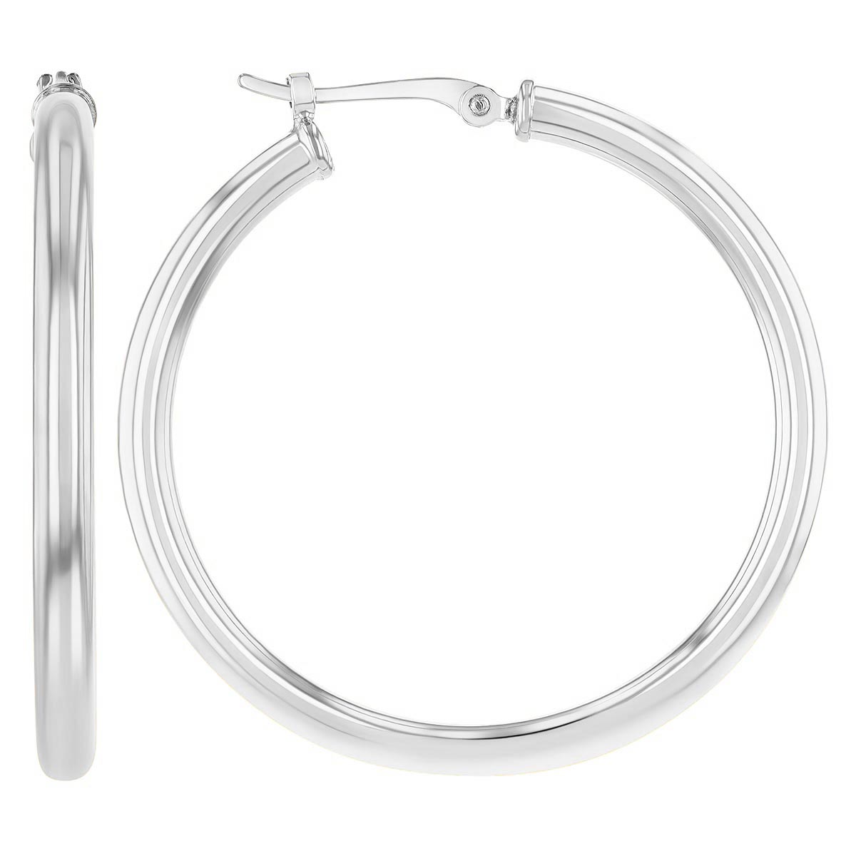 White Gold Tube Hoop Earrings, 2.5 x 30 mm