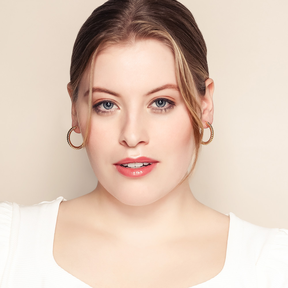 Yellow Gold Twisted Hoop Earrings, 4 x 30 mm