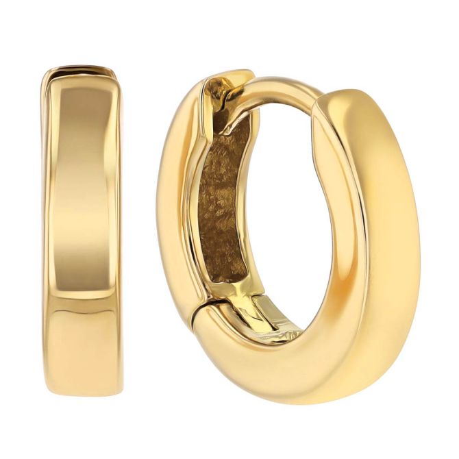 Yellow Gold Square Edge Hinged Huggie Hoop Earrings, 3 x 12 mm