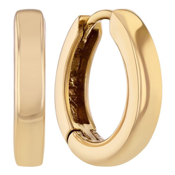 Yellow Gold Square Edge Hinged Huggie Hoop Earrings, 3 x 15 mm