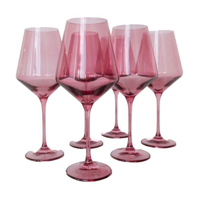 Estelle Rose Colored Stemmed Wine Glasses, Set of 6