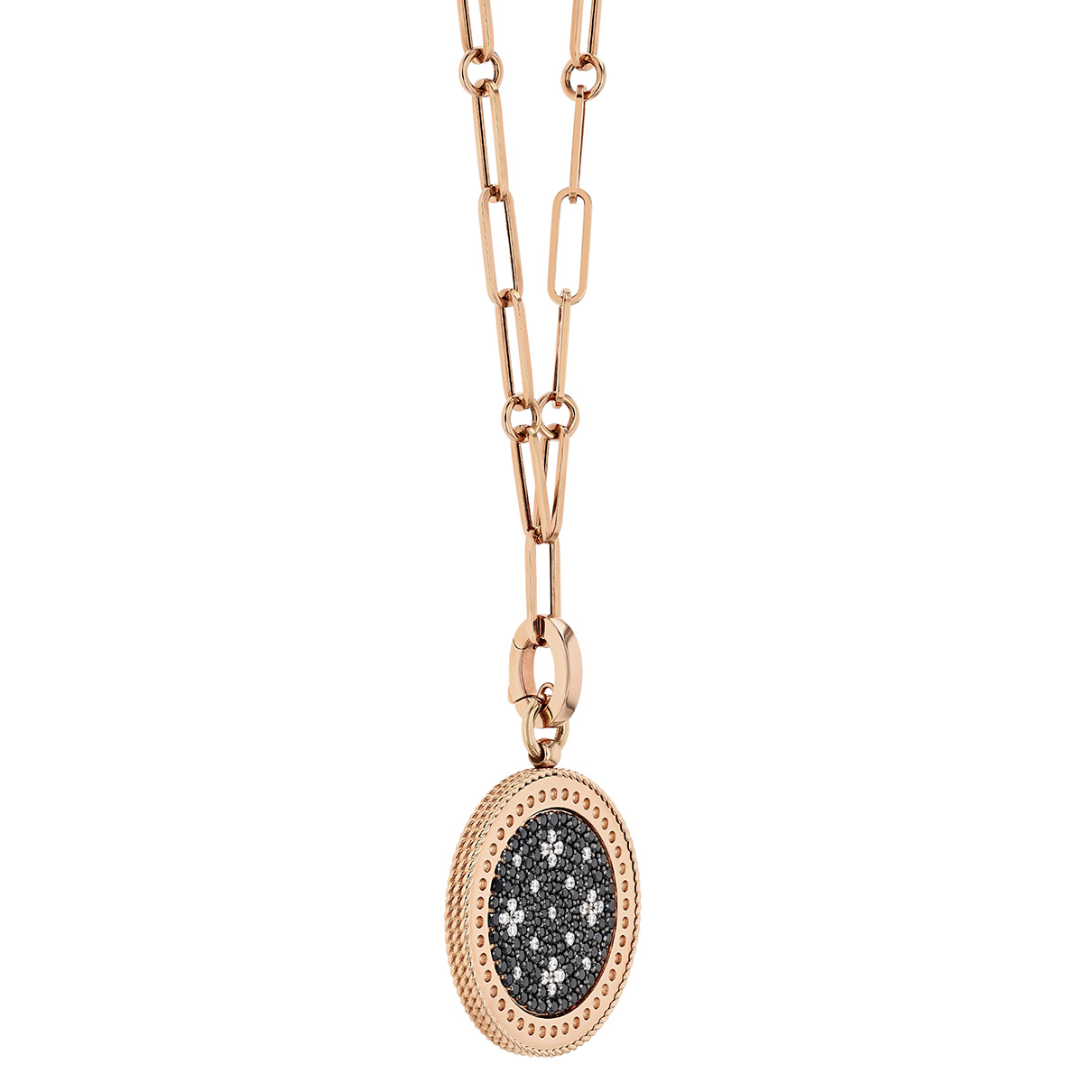 Roberto Coin Venetian Princess Black & White Diamond Medallion Pendant in Rose Gold, 19