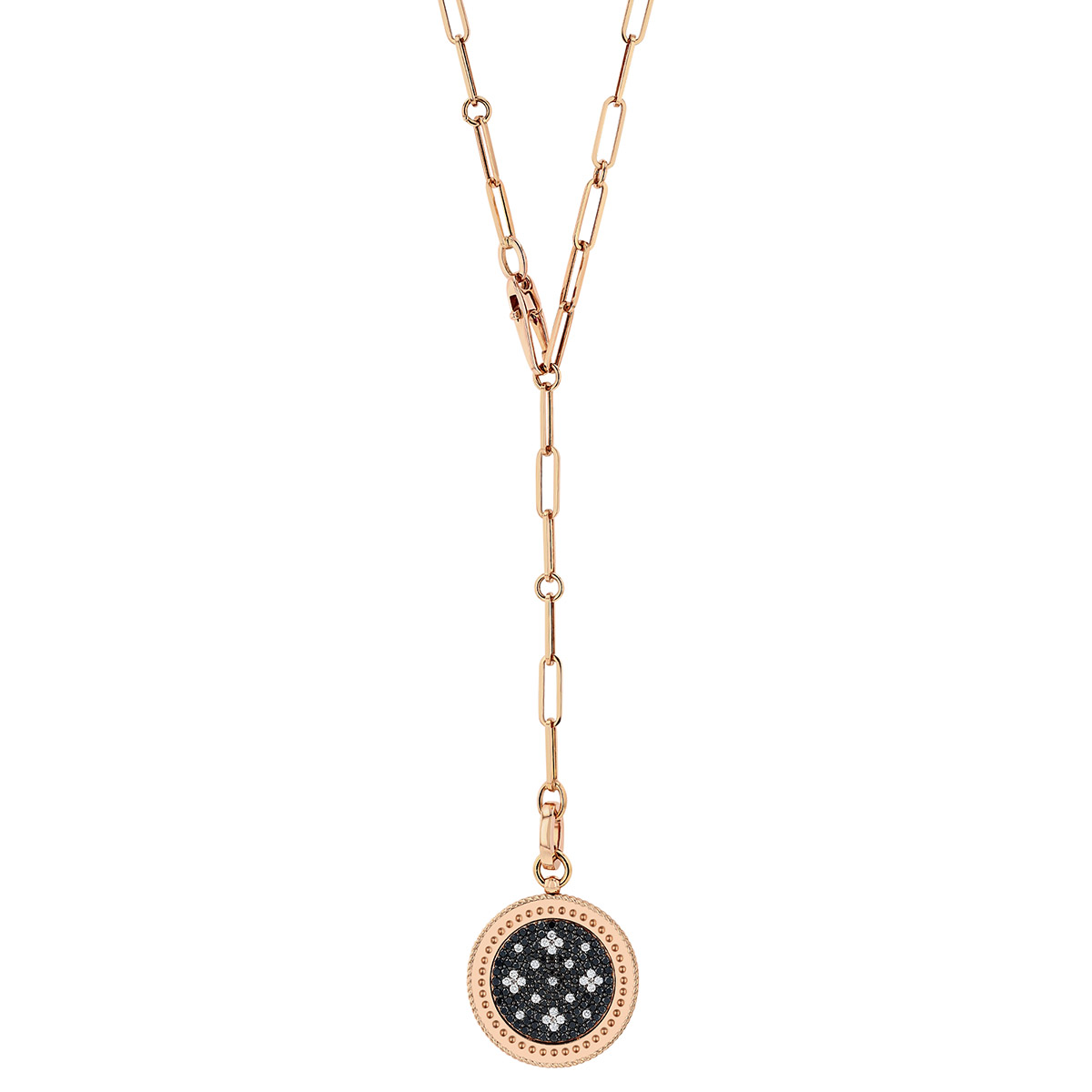 Roberto Coin Venetian Princess Black & White Diamond Medallion Pendant in Rose Gold, 19