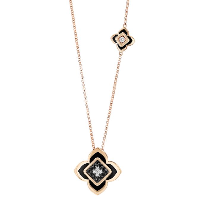 Roberto Coin Palazzo Ducale Carnival Black & White Diamond, Enamel & Rose Gold Necklace, 18"