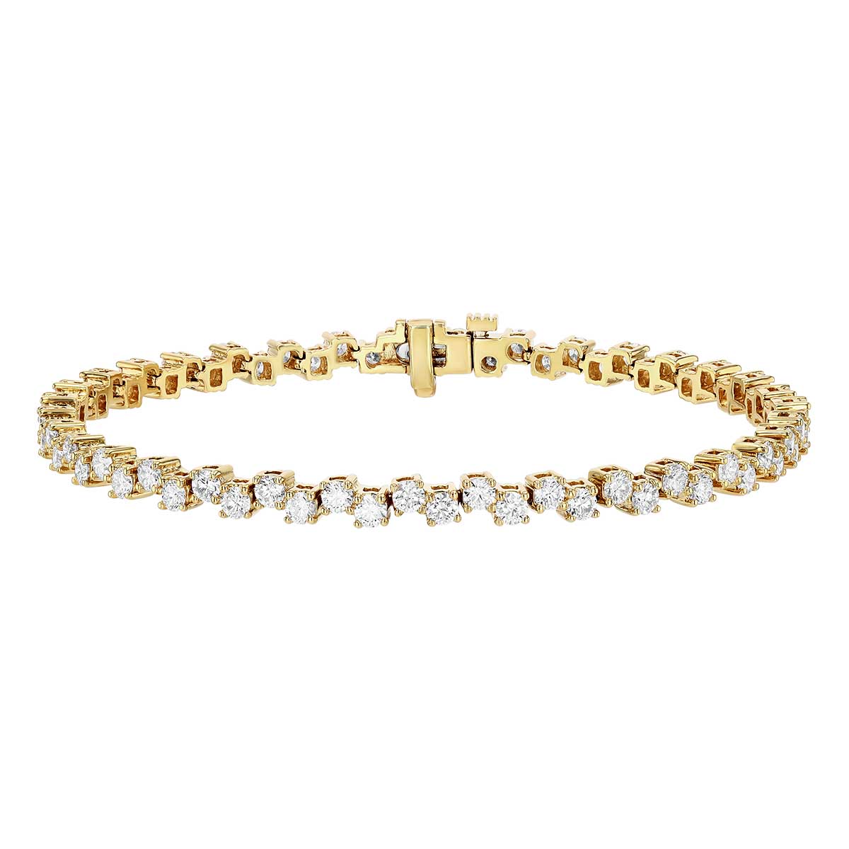 Round Diamond Zig-Zag Pattern Tennis Bracelet in Yellow Gold, 7