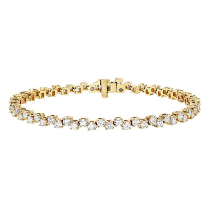 Round Diamond Zig-Zag Pattern Tennis Bracelet in Yellow Gold, 7", 4.2 cttw
