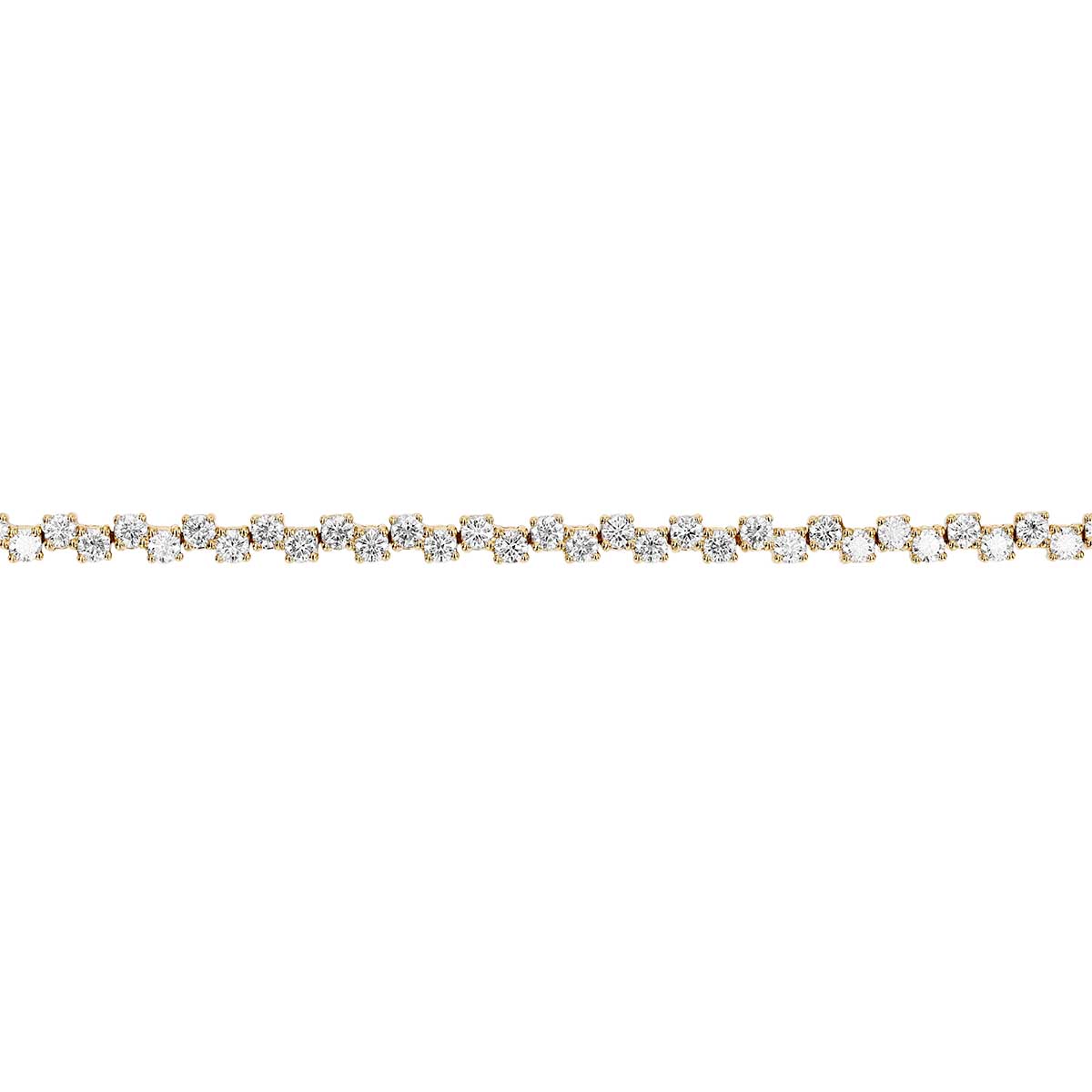 Round Diamond Zig-Zag Pattern Tennis Bracelet in Yellow Gold, 7