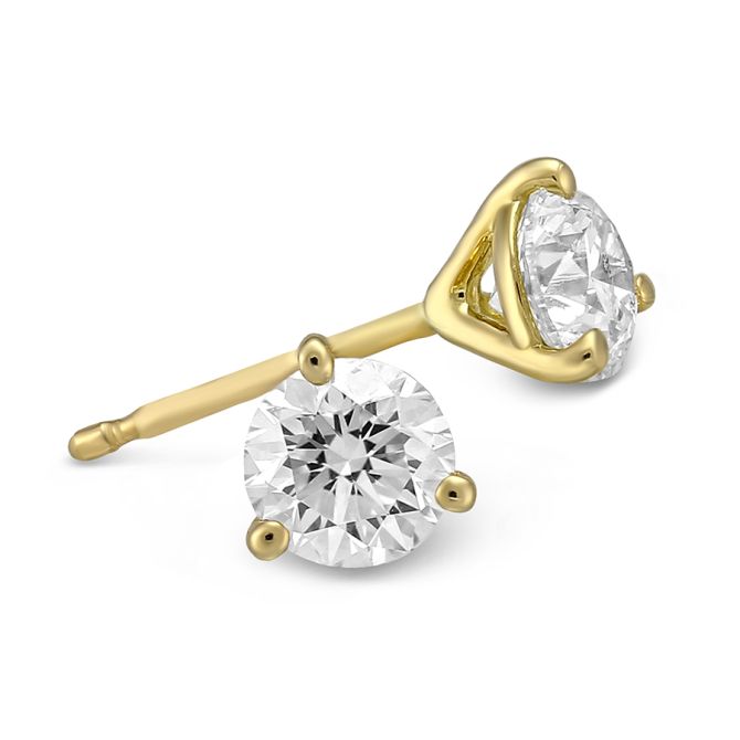 Round Diamond Stud Earrings in Yellow Gold, 0.70 cttw