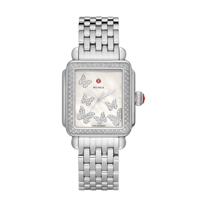 Michele Deco SoirÃÂÃÂÃÂÃÂ©e Stainless Steel Diamond 33mm Watch, White Mother 