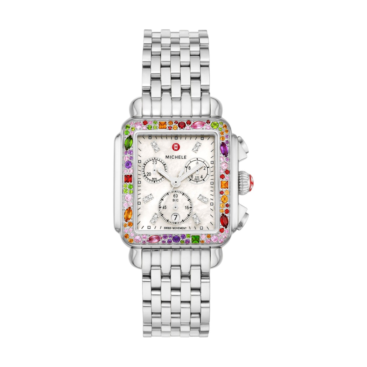 Michele Limited Edition Deco Stainless Steel Diamond Butterfly 33mm Watch, White Mother of Peal Dial