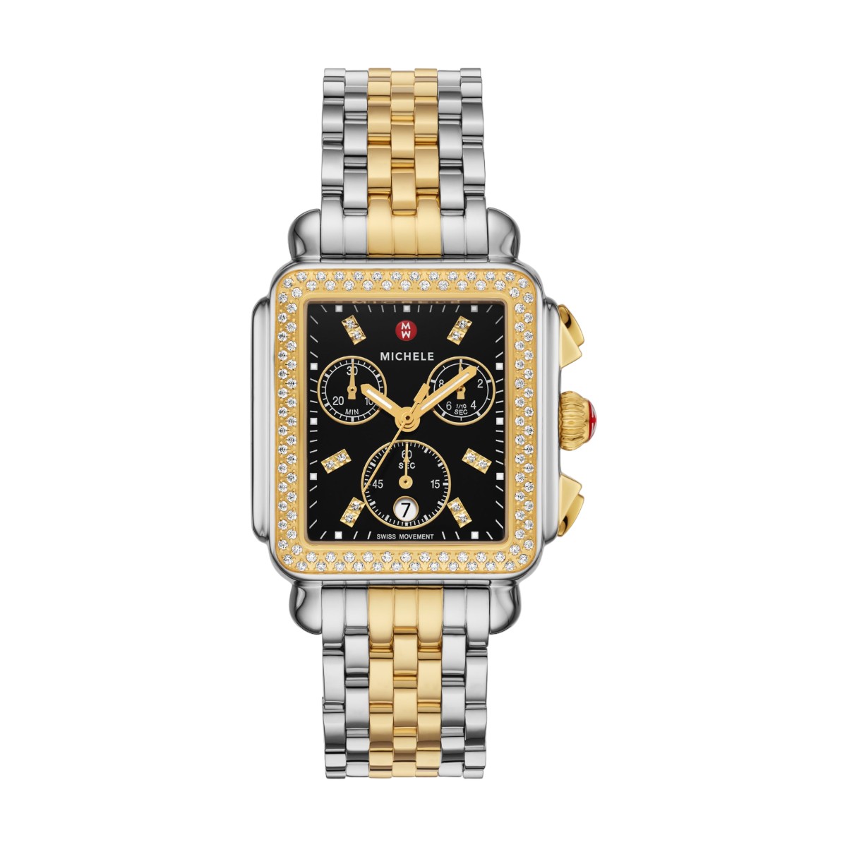 Michele Deco Two-Tone 18K Gold-Plated Diamond 35mm Watch, Black Dial