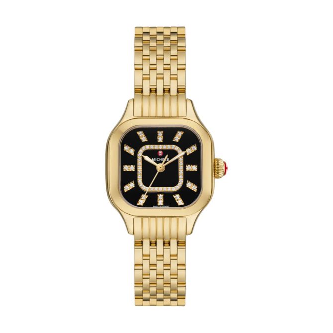 Michele Deco Madison Mid Two-Tone 18K Gold-Plated Diamond 31mm Watch, Black Dial