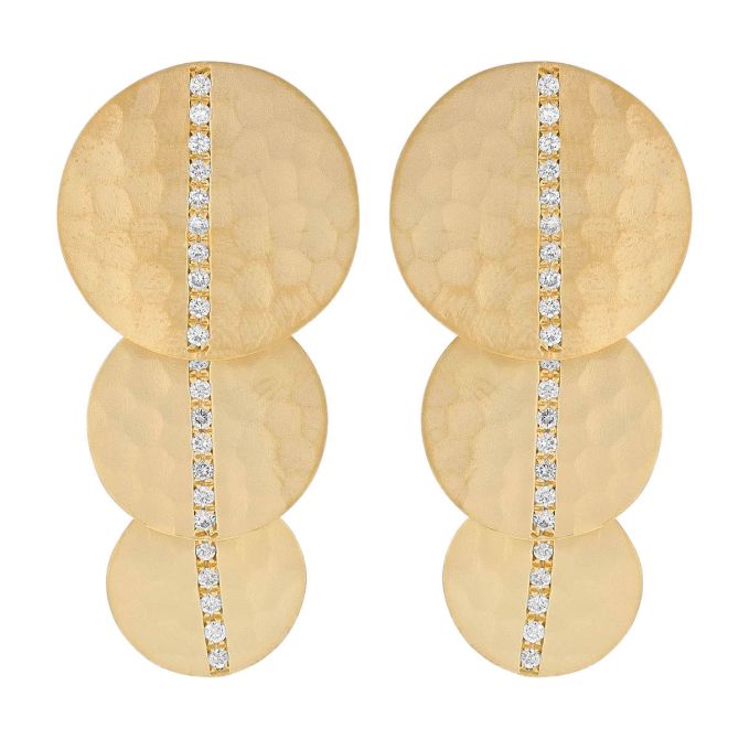 Marika Triple Disc Drop Earrings with Diamonds