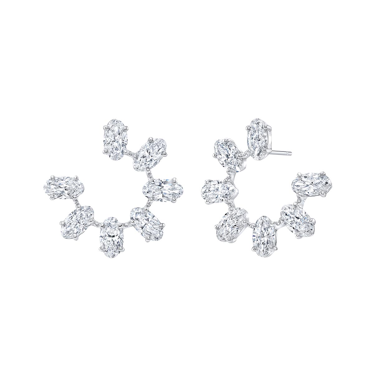 Rahaminov Oval Diamond Open Hoop Earrings in White Gold, 5.74 cttw