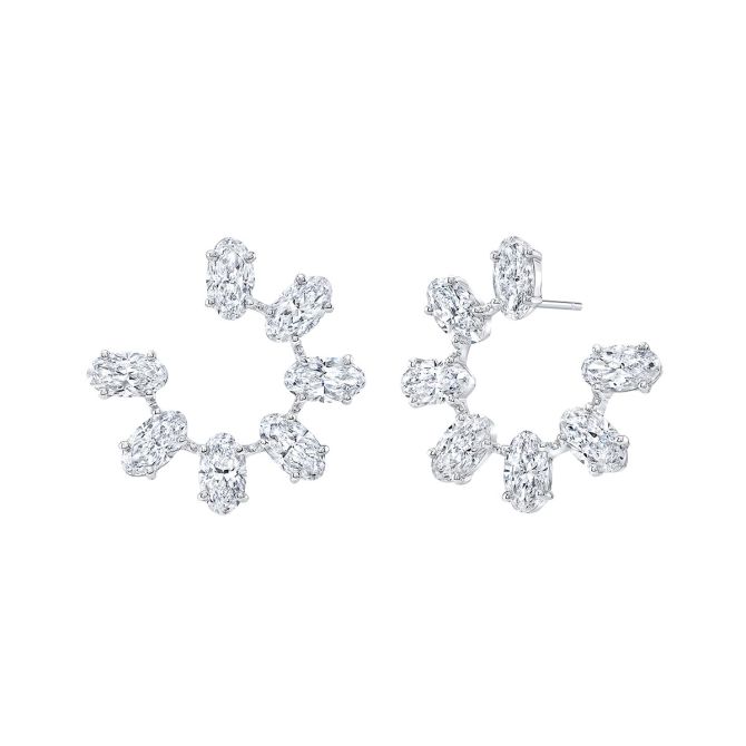 Rahaminov Oval Diamond Open Hoop Earrings in White Gold, 5.74 cttw
