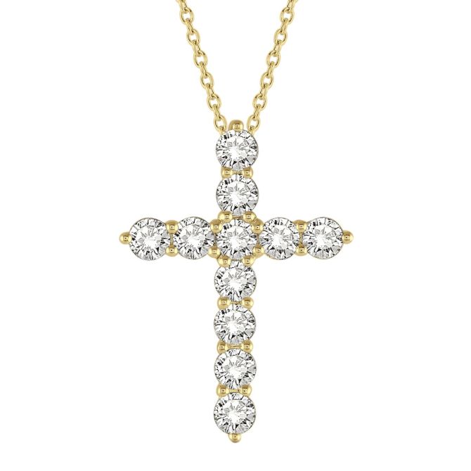 Diamond Cross Necklace in 14K Gold, 18", 1.50 cttw