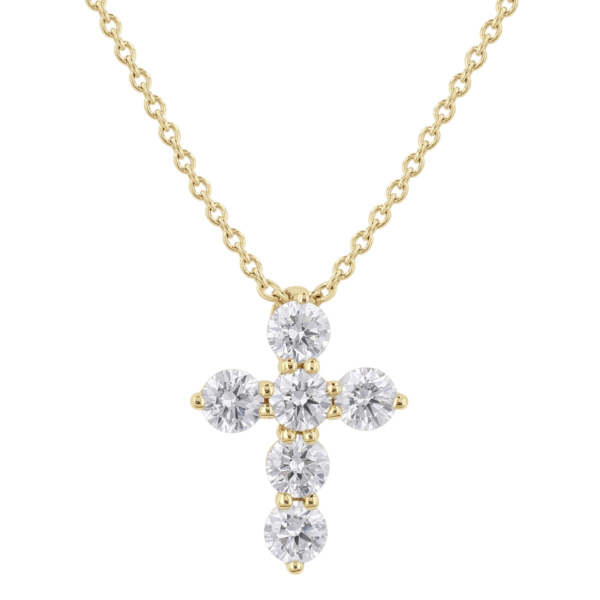 Diamond Cross 6 Stone Necklace in 14K Gold, 18