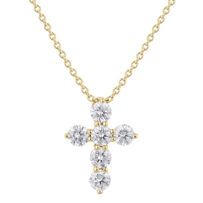 Diamond Cross 6 Stone Necklace in 14K Gold, 18", 0.35 cttw