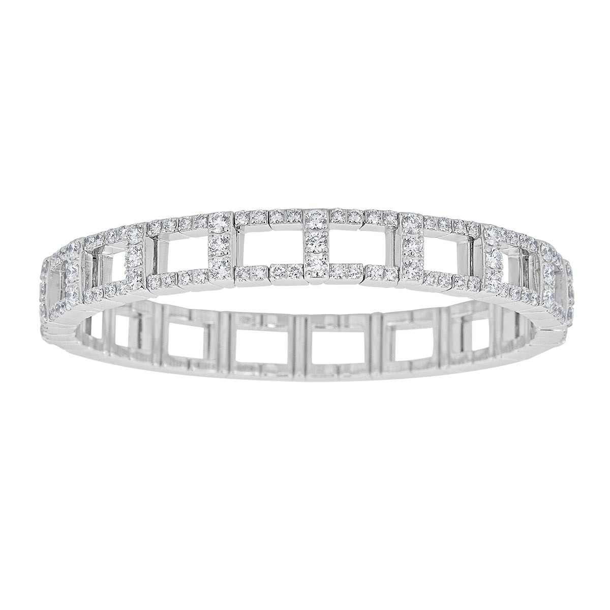 Zydo Diamond Open Rectangle Link Stretch Bracelet in White Gold