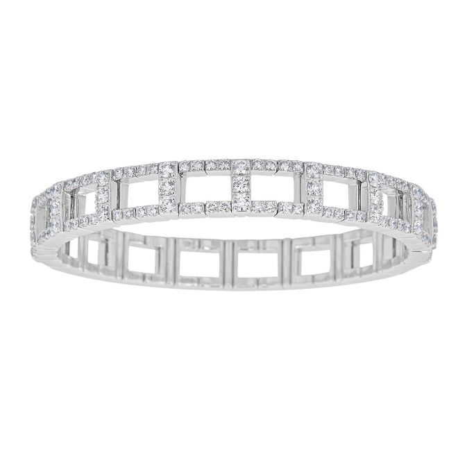Zydo Diamond Open Rectangle Link Stretch Bracelet in White Gold