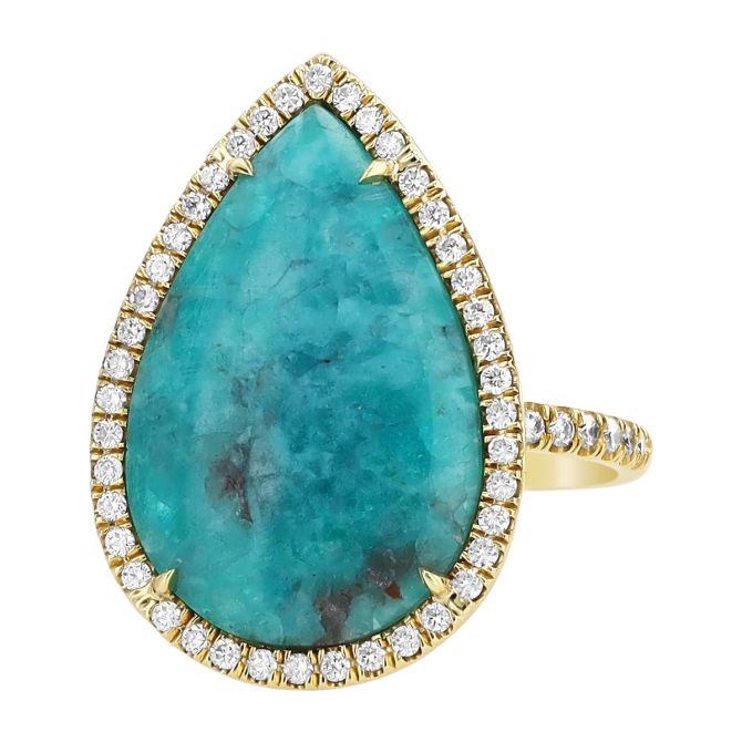 Rahaminov Pear Shape Paraiba Tourmaline & Diamond Ring in Yellow Gold