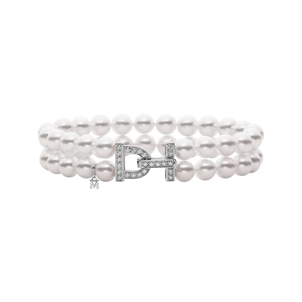 Mikimoto Akoya Cultured Pearl & Diamond Double Strand Bracelet in White Gold, 7