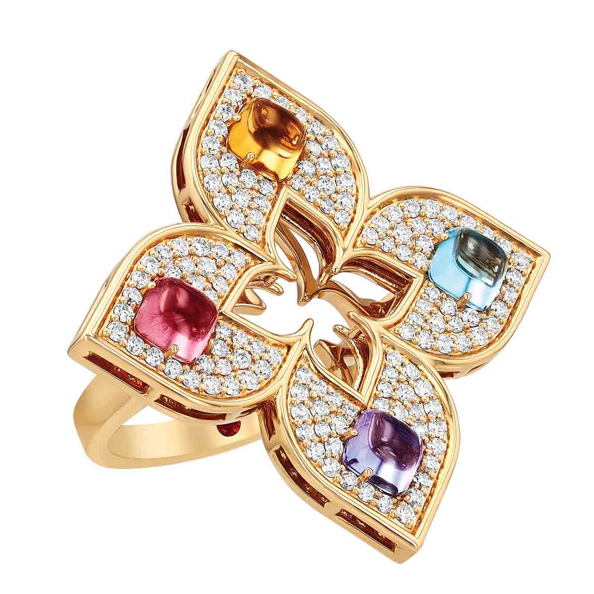 Roberto Coin Venetian Princess Carnival Multiple Gemstone & Diamond Pavé Flower Ring in Rose Gold
