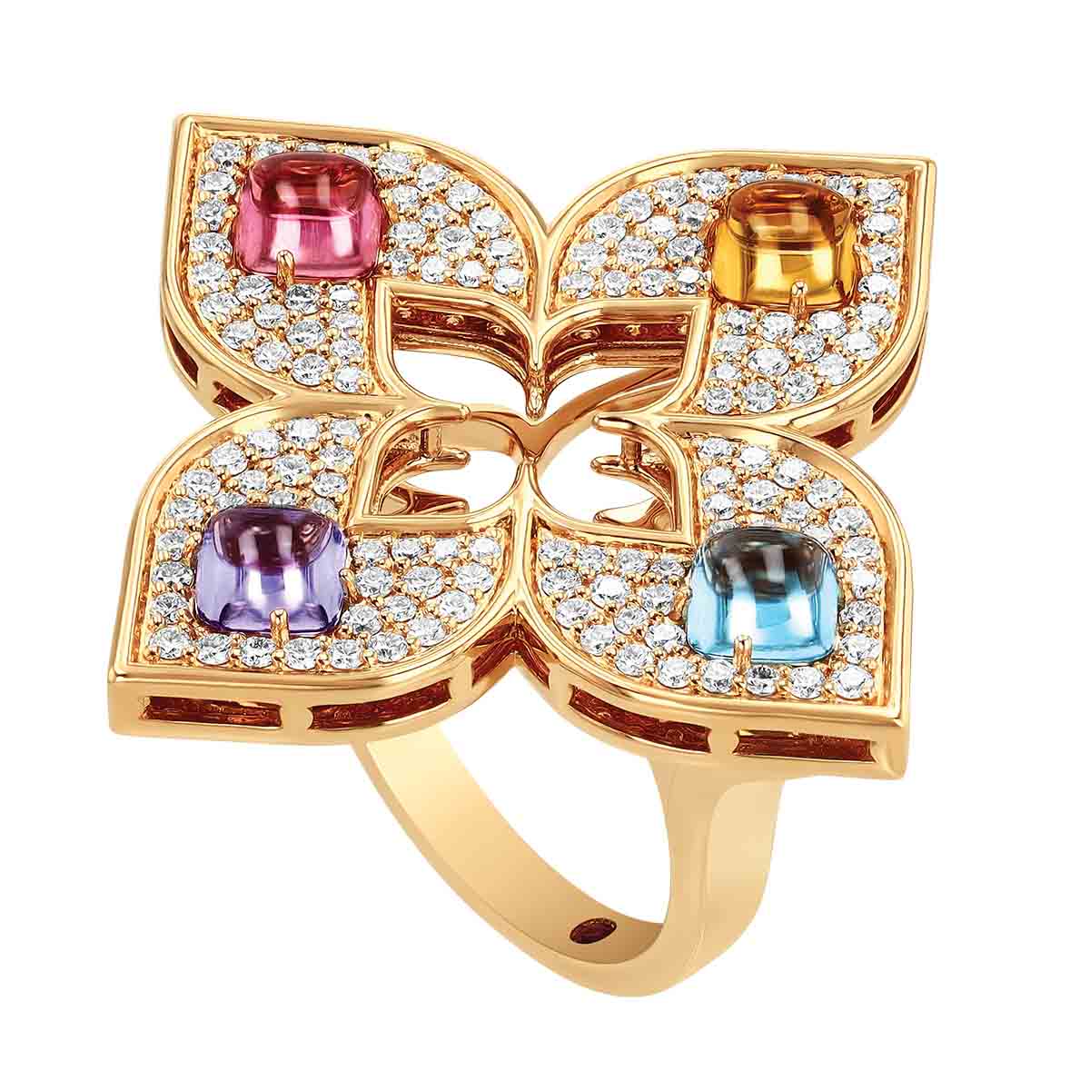 Roberto Coin Venetian Princess Carnival Multiple Gemstone & Diamond Pavé Flower Ring in Rose Gold