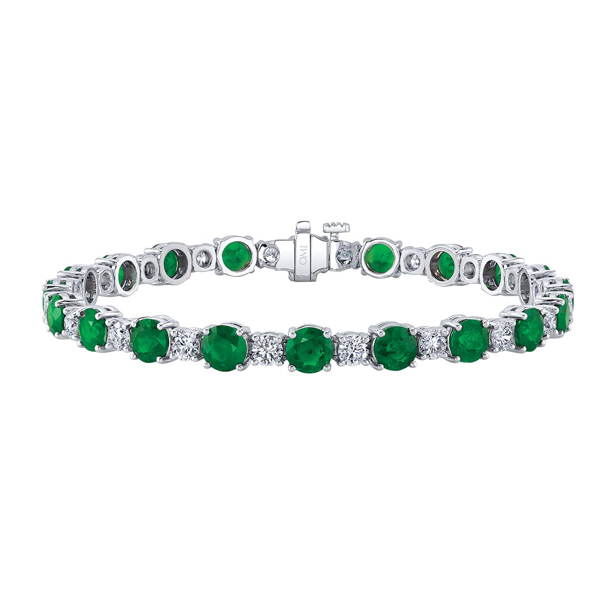Omi Prive Round Emerald & Diamond Alternating Tennis Bracelet in Platinum, 6.5
