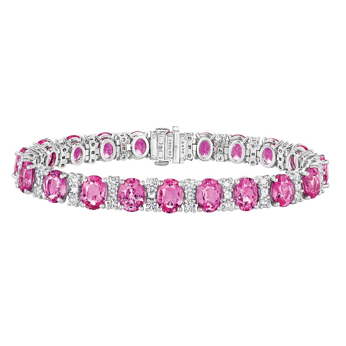 Oscar Heyman Oval Pink Sapphire & Diamond Tennis Bracelet in Platinum, 7