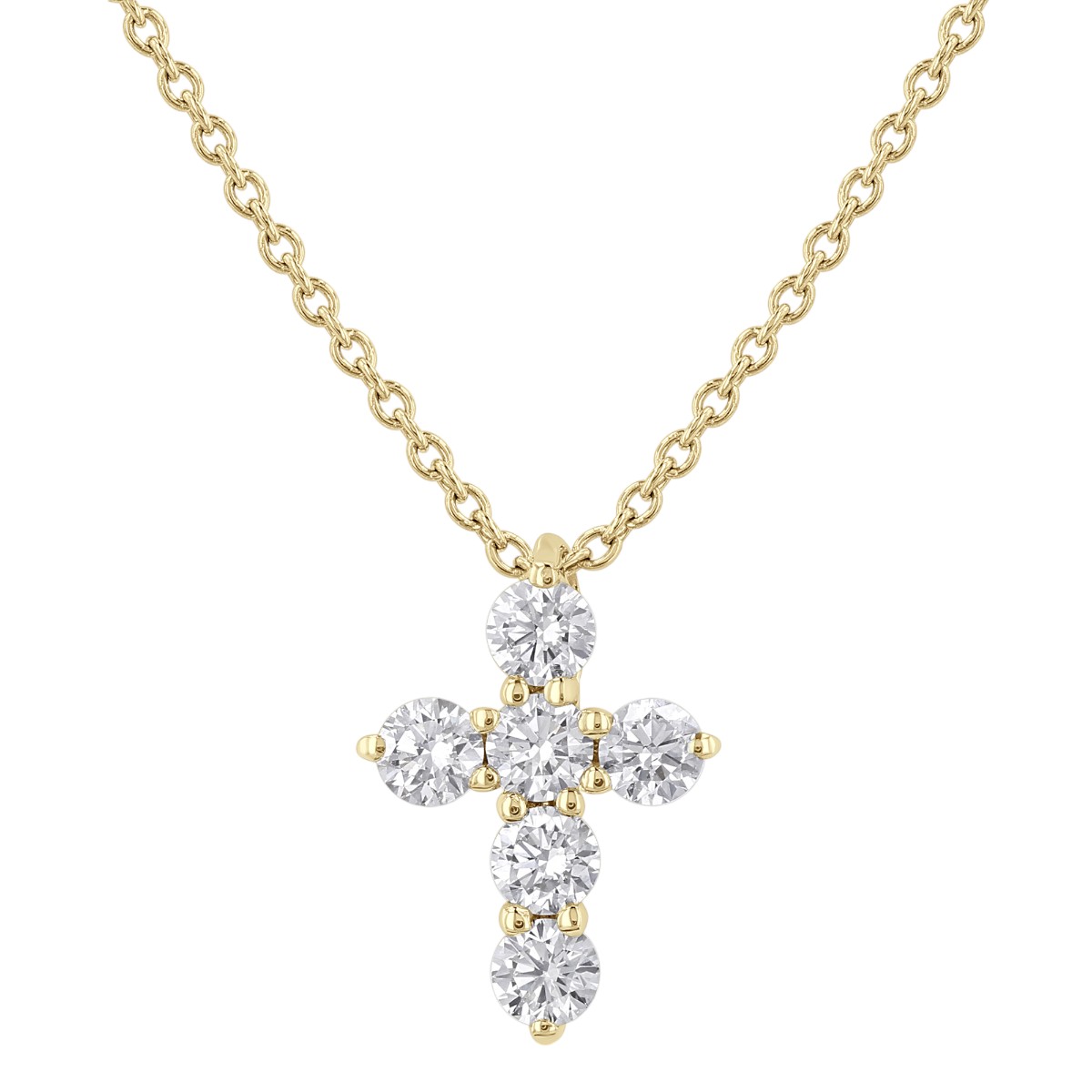 Diamond Cross 6 Stone Necklace in 14K Gold, 18