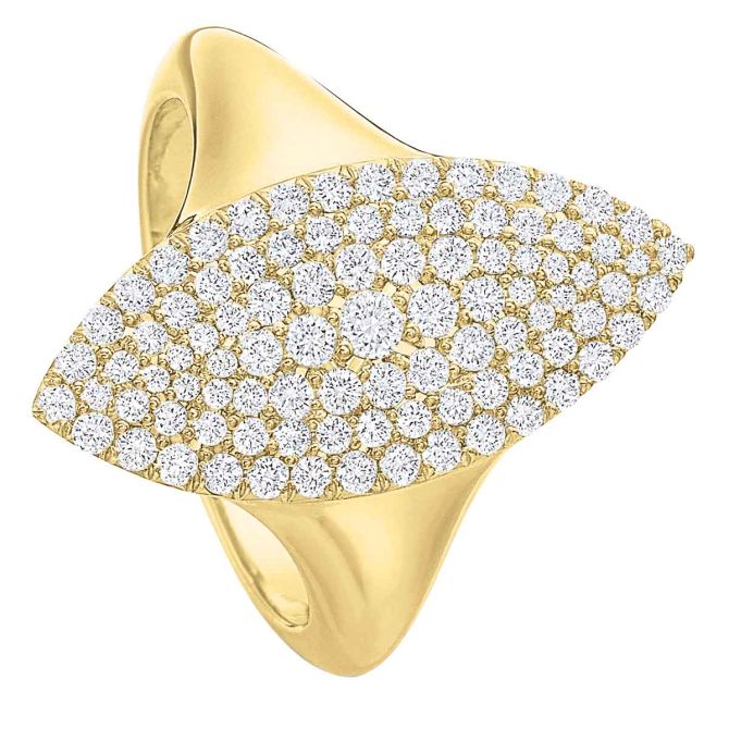 Diamond Pavé Vertical Marquise Ring in Yellow Gold