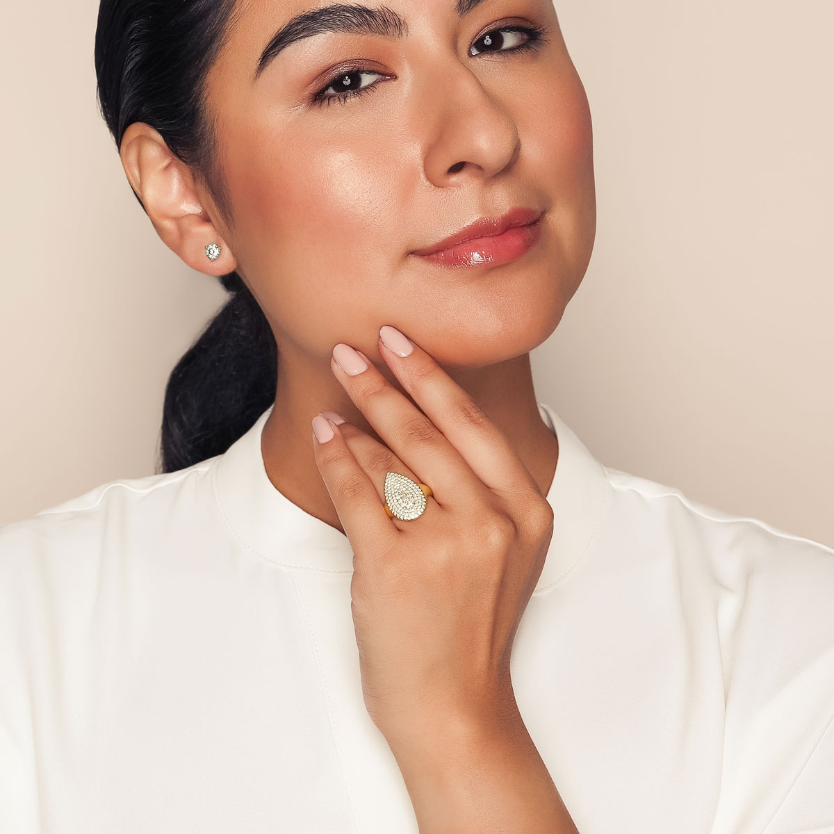 Diamond Pavé Pear Shape Ring in Yellow Gold