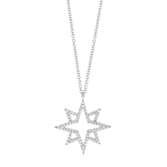 Diamond Open Starburst Pendant in White Gold, 18"