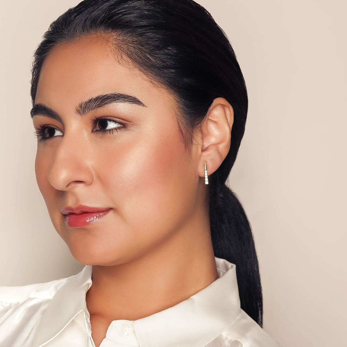 Frederic Sage Diamond Tapered Bar Post Earrings in White & Yellow Gold