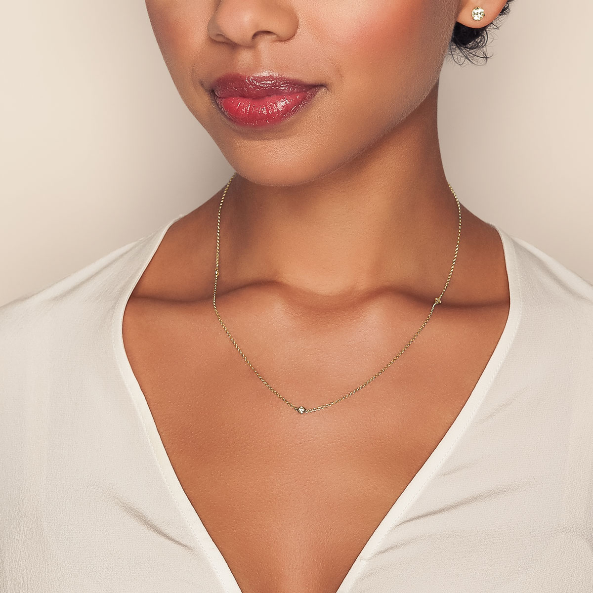 Borsheims Signature Collection Diamond 3 Station Necklace in Yellow Gold, 0.25 cttw, 18