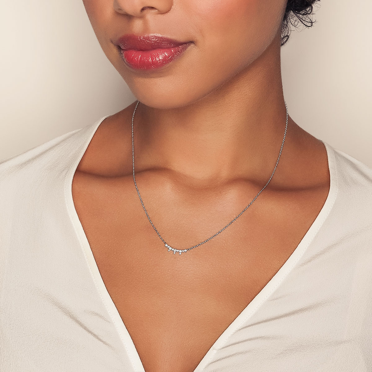 Doves Diamond Spike Curved Bar Necklace in White Gold, 18