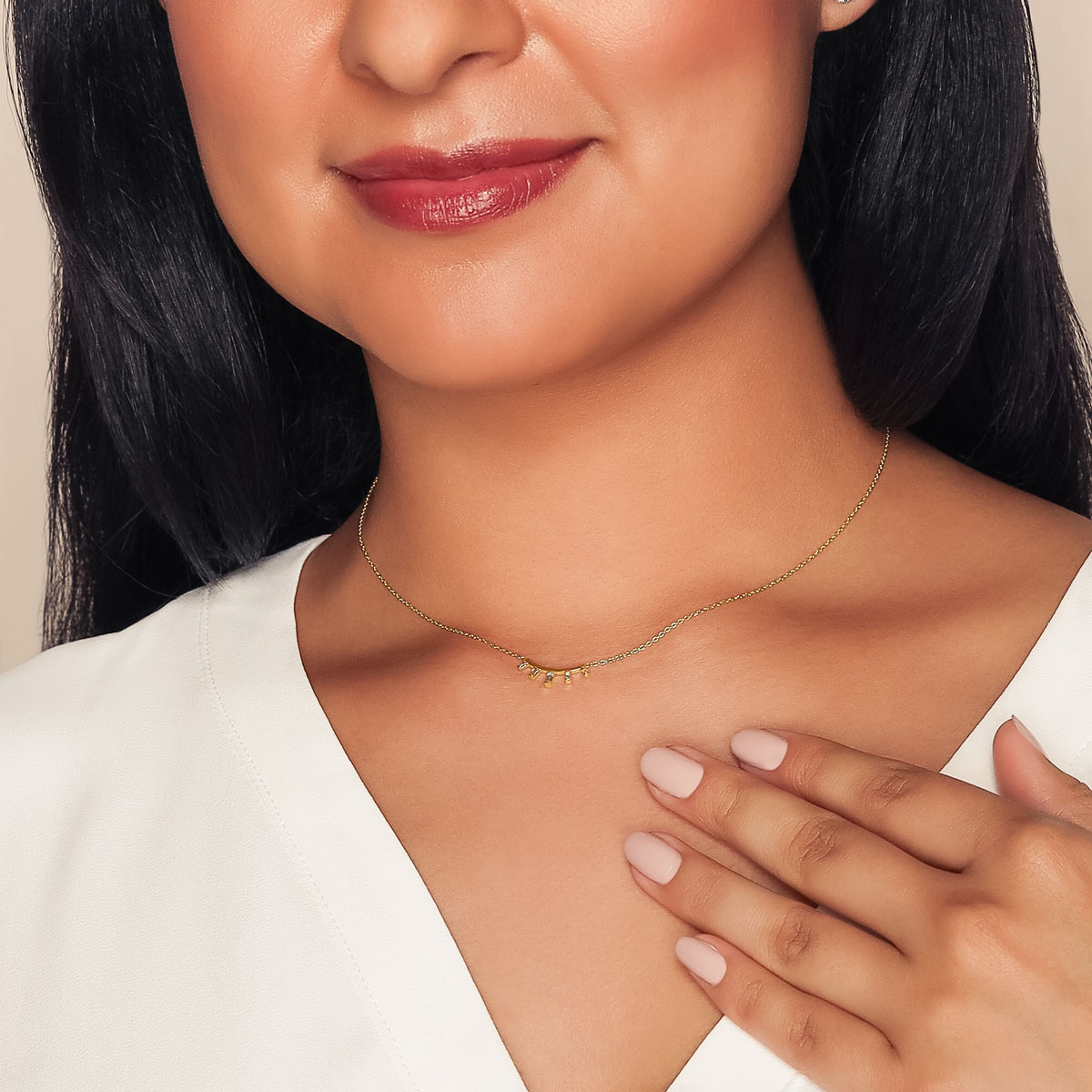 Zoe Chicco Baguette 5 Stone Curved Bar Necklace in Yellow Gold, 16