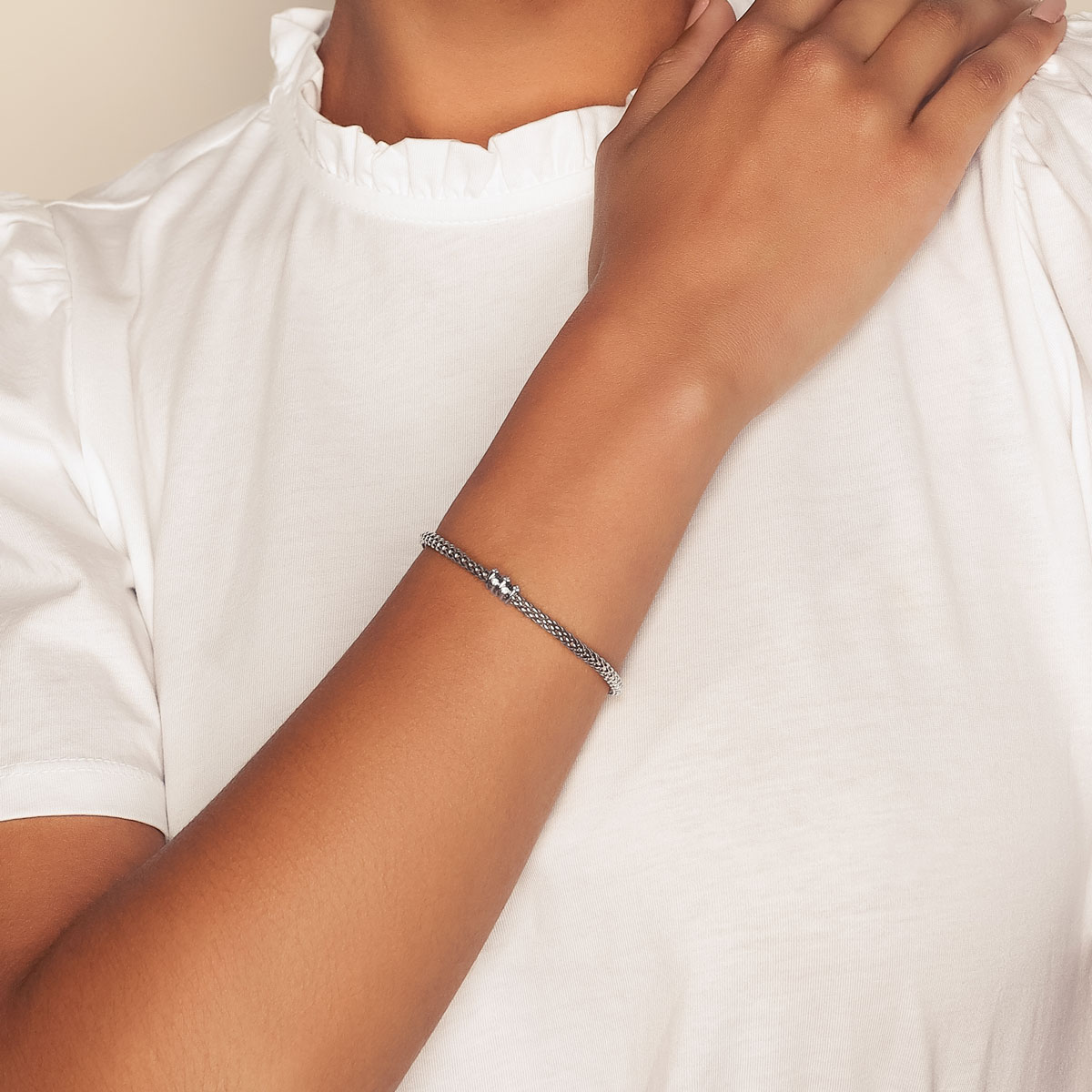 FOPE Flex'It Diamond Rondel Cluster Flexible Bracelet in White Gold