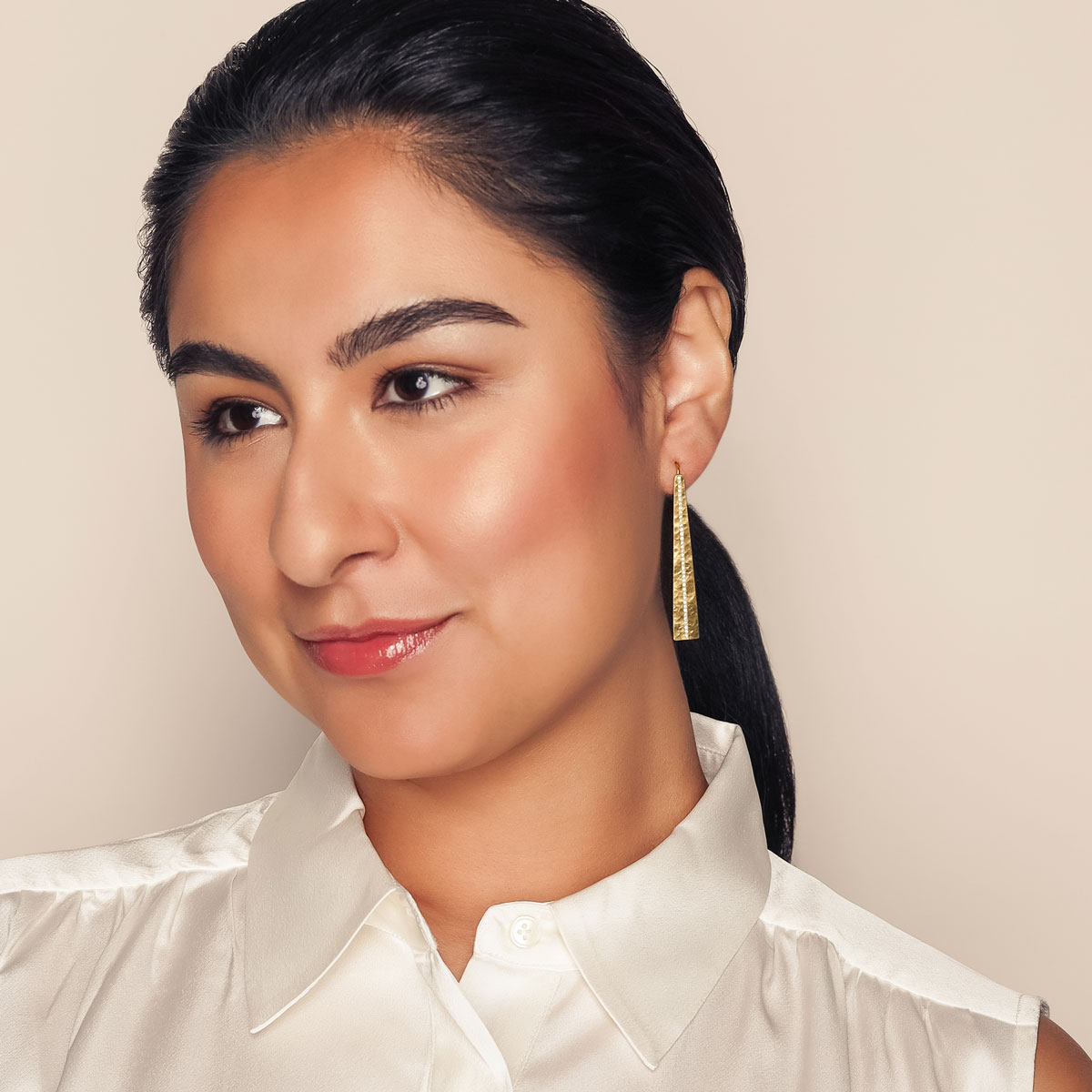 Marika Diamond Line Yellow Gold Tapered Long Drop Earrings