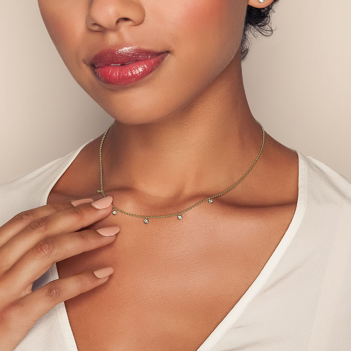 Zoe Chicco Bezel Set Diamond 5 Drop Station Necklace in Yellow Gold, 16