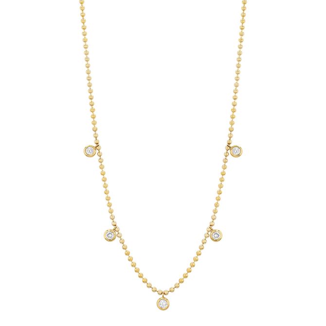 Zoe Chicco Bezel Set Diamond 5 Drop Station Necklace in Yellow Gold, 16"