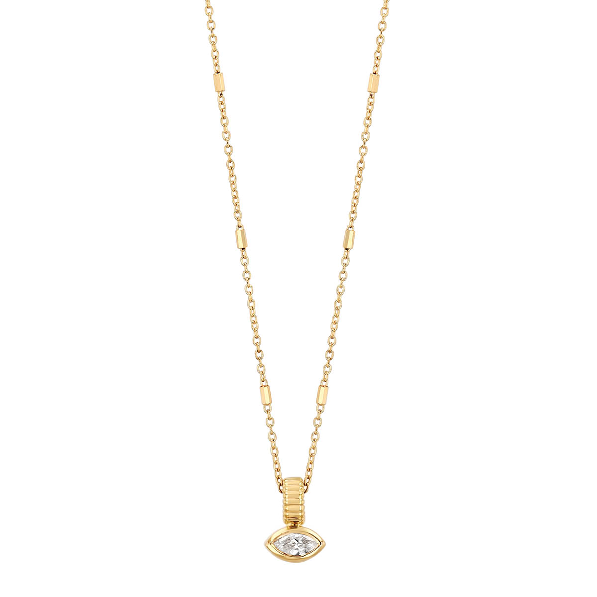 Zoe Chicco Bezel Set Marquise Diamond & Rondel Pendant in Yellow Gold, 16