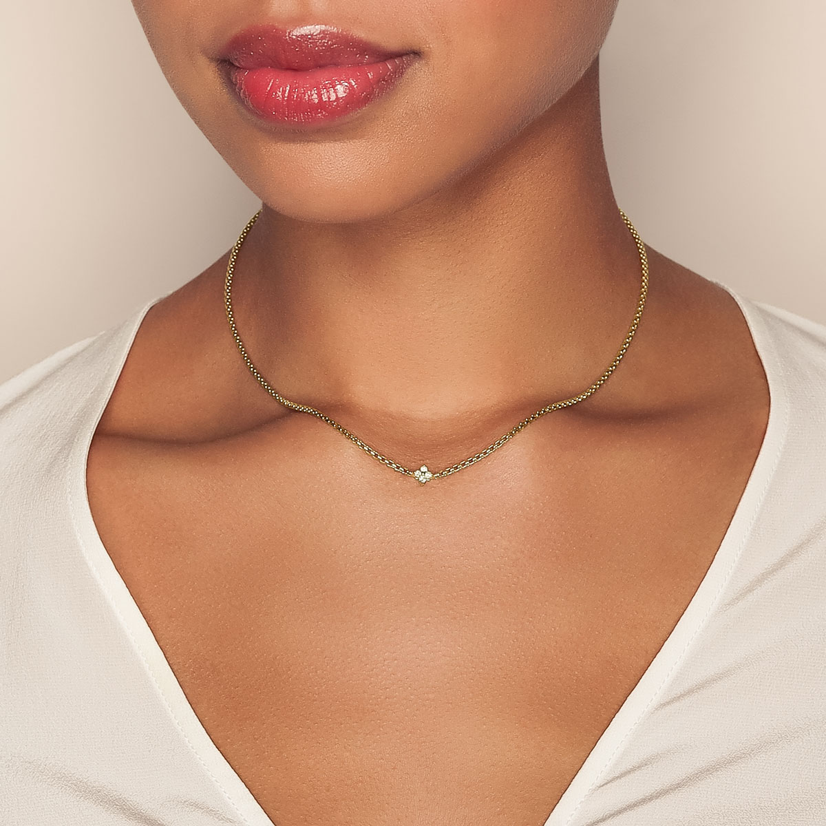 Zoe Chicco Diamond Quartet Box Chain Necklace in Yellow Gold, 16