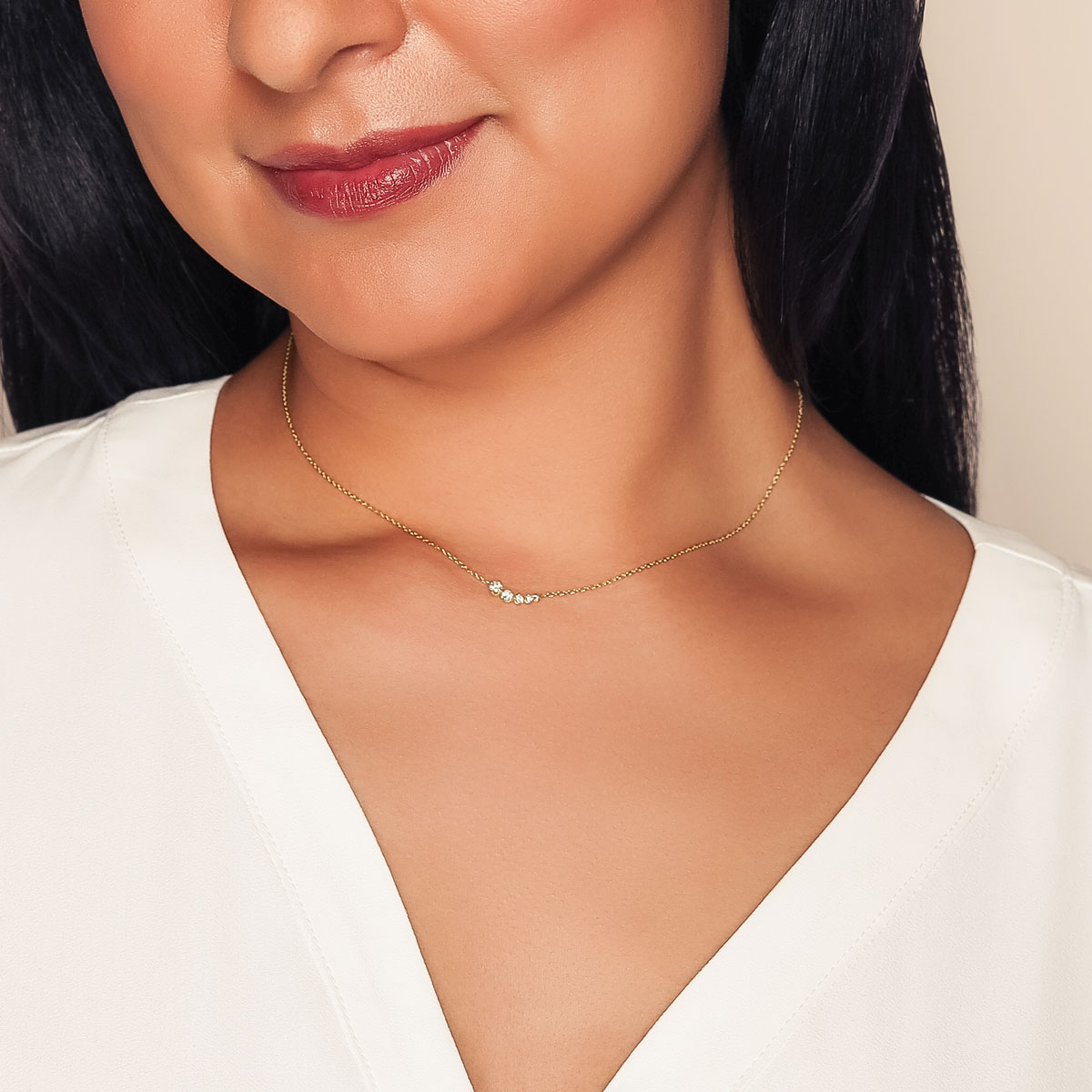 Zoe Chicco Graduated Diamond Curved Bar Necklace in Yellow Gold, 16