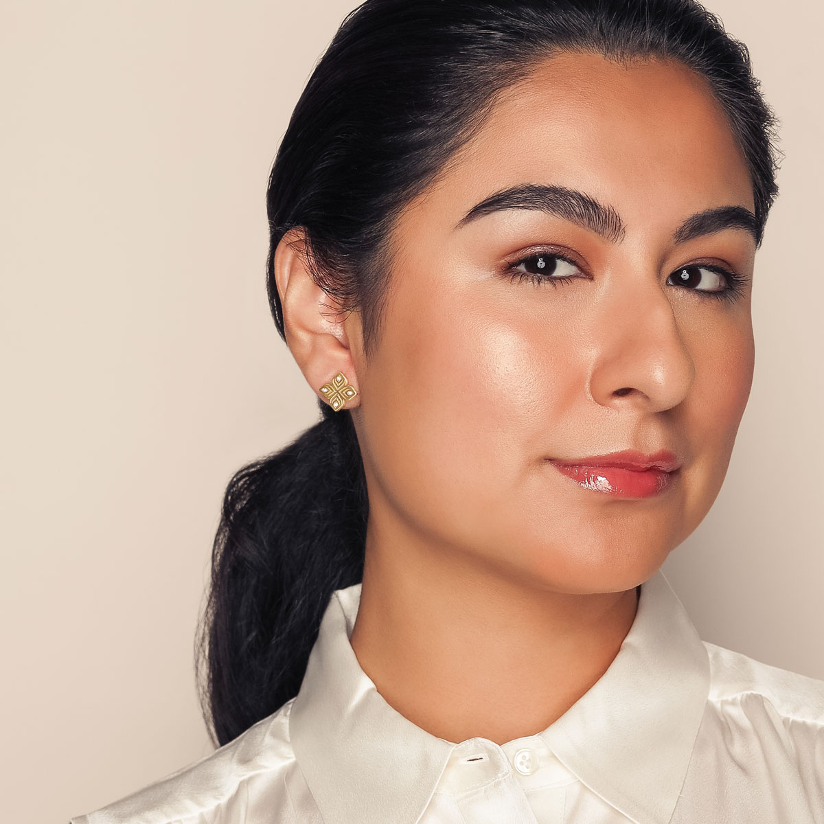 Roberto Coin Arabesque Diamond Floral Stud Earrings in Yellow Gold