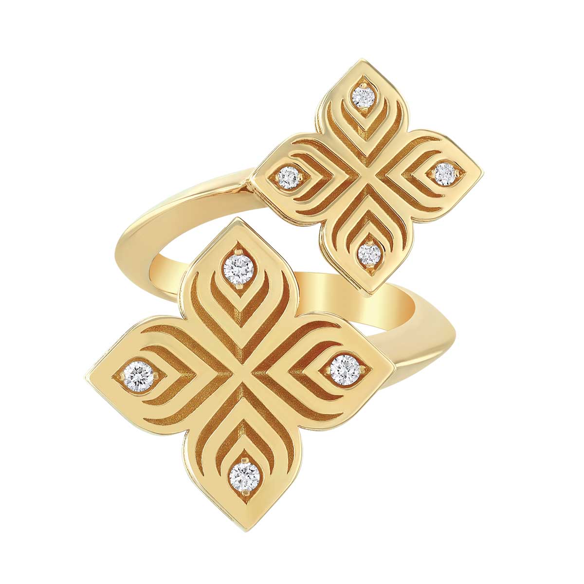 Roberto Coin Arabesque Diamond Bypass Ring in Yellow Gold